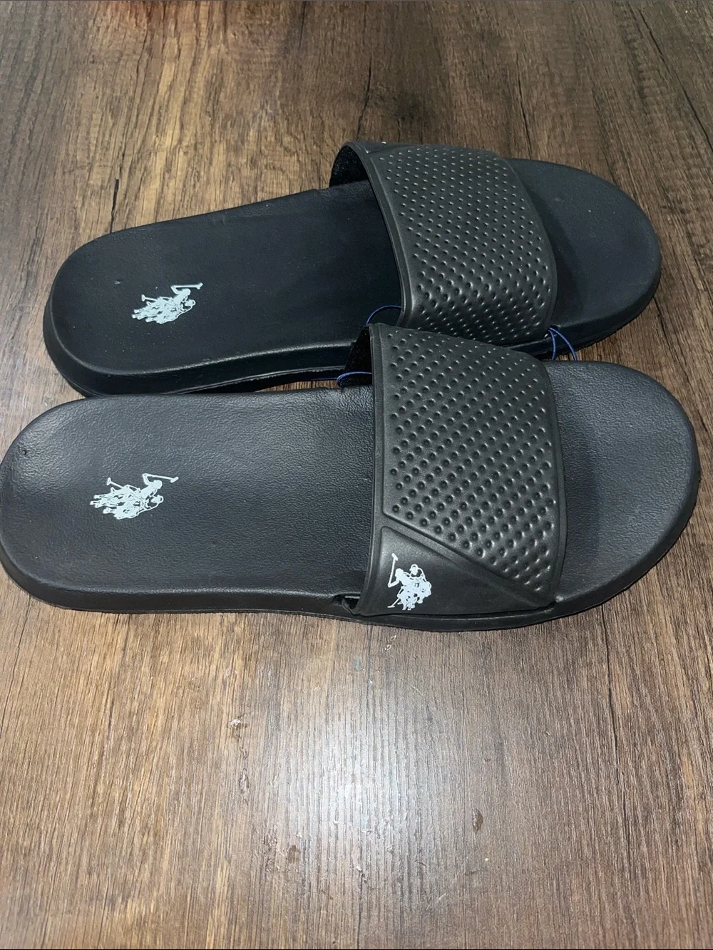U.S. Polo Assn. Black Slide Sandals with White Logos size 9/10